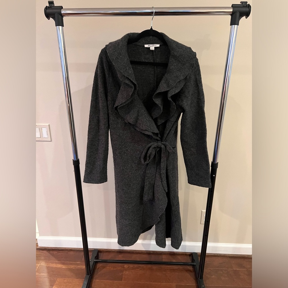 Katherine Barclay Waterfall Ruffle Long Cardigan - 100% Laine Wool